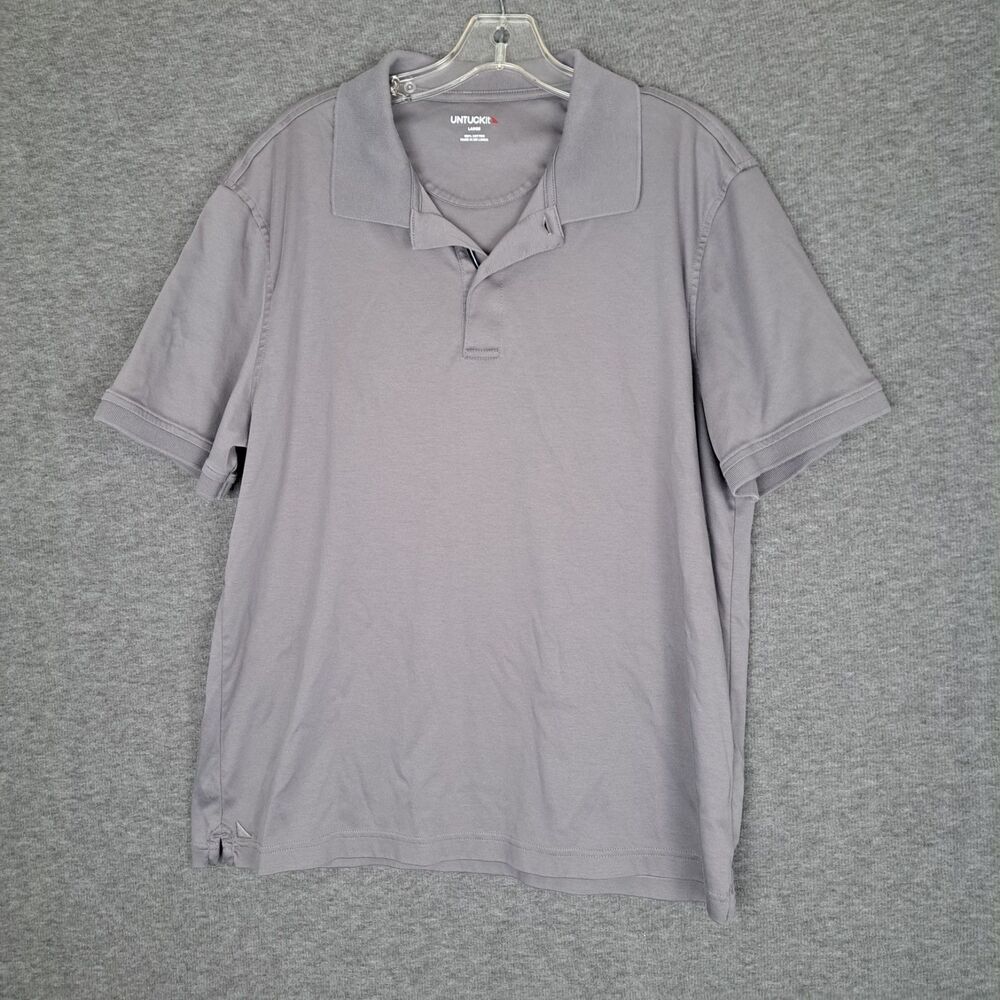 UNTUCKit Polo Shirt Adult Large Gray‎ Damaschino Short Sleeve Mens 100% Cotton